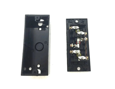 Inside view of Heavy Duty Push Button Switch for Rolling Doors Up Down Stop 600V 3A Momentary Black Plastic Three Button Panel