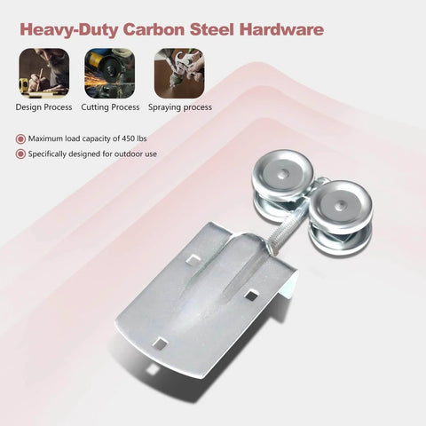 Heavy Duty Outdoor Sliding Barn Door Hardware Kit Made From Galvanized Steel With Anti Corrosion Finish, 450 Lbs Capacity, 20 Feet Long, Exterior Grade Track And Rollers, Fits Two Doors Up To 120 Inches, hardware with rollers.