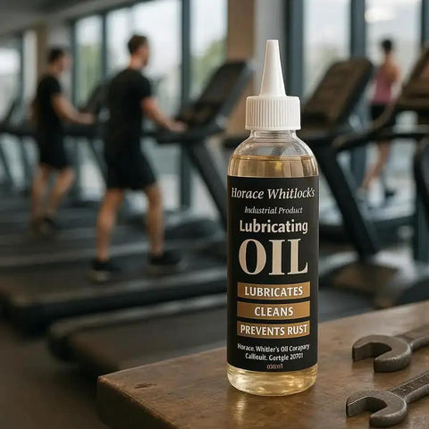 Front view of a 120 ml Rugged Industrial Lubricating Oil For Tools And Machinery With Rust Prevention bottle on a gym surface.