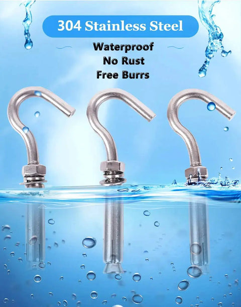 "M6 Heavy Duty Concrete Wall Hook Set 304 Stainless Steel Concrete Anchor Bolts Expansion Wall Mount Hooks For Concrete Walls 5 Pack Rust Resistant Indoor Outdoor Supports Up To 264 Pounds 120 Kilograms shown underwater"