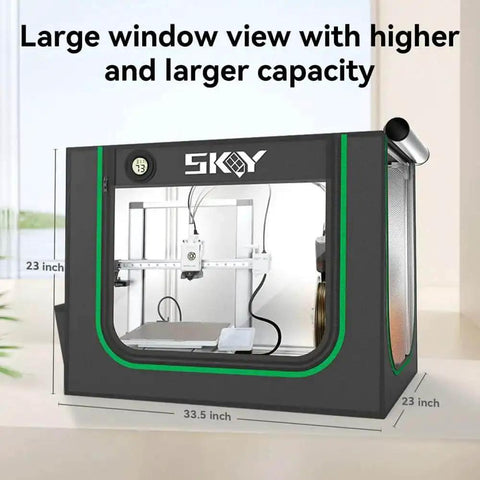 Front view of the upgraded 3D printer enclosure with LED light and smoke exhaust kit, fireproof dustproof tent, 840 x 580 x 580mm.