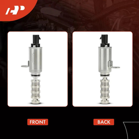 Front and back view of 2-Piece Intake And Exhaust Engine Variable Valve Timing VVT Solenoid Kit For Hyundai And Kia Models Including Elantra Coupe And GT Sonata Tucson Veloster Kona Soul Optima Forte Koup Seltos Forte5.