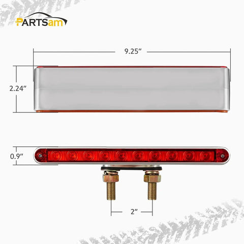 Dual Function LED Trailer Light Bar Pair 9 1 4 Inch Long Red And Amber Double Face Marker And Turn Signal Lights Chrome Plastic Mounts Prewired With Double Metal Stud Mounts For Trucks
