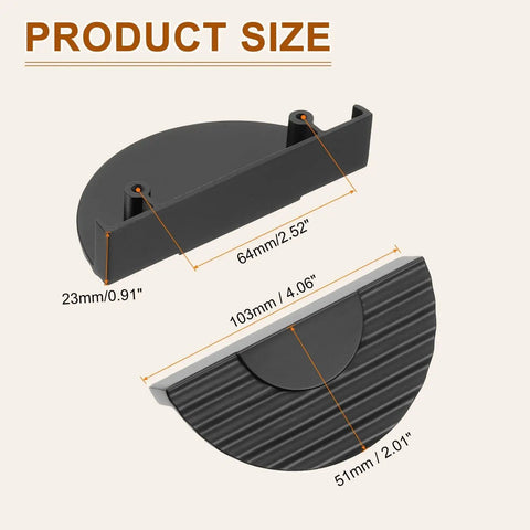 Product size diagram of Half Moon Cabinet Pulls Set Of 2 In Black Zinc Alloy Semicircle Drawer Handles With 2.52 Inch Center Hole.