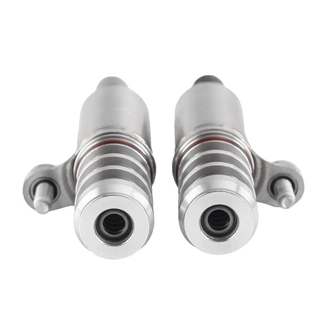 Pair of GM 2.0/2.2/2.4L engine VVT solenoids, direct-fit plug-and-play kit, front view, fits Chevy Equinox, Malibu, and more.