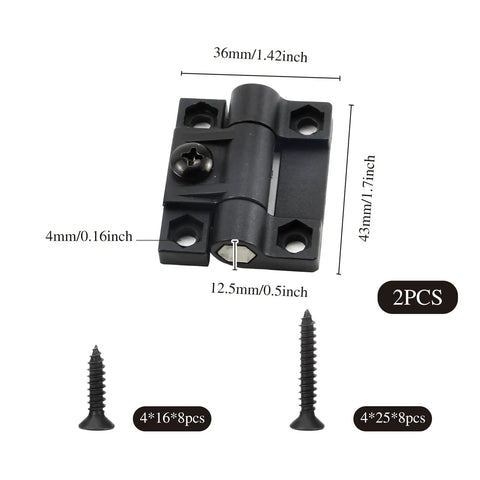 Two Pack 43mm By 36mm Adjustable Position Control Folding Door Hinges With Four Countersunk Holes And Screws Black Durable Hardware