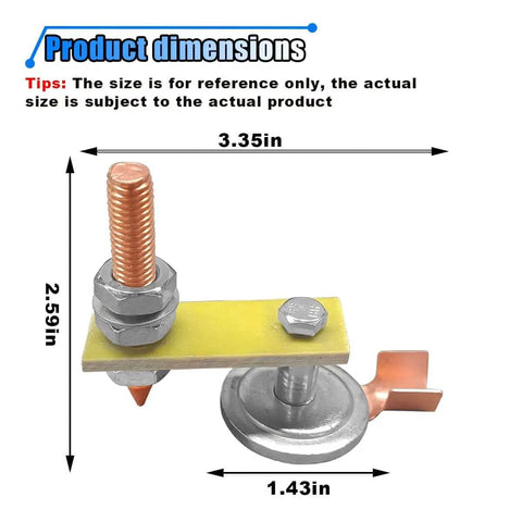 Heavy Duty Welding Magnetic Ground Clamp Set With Copper Tail, Ultra Strong Suction Magnet Head, Stable Magnetic Welding Support Clamp, Copper Tail Ground Clamp For Secure Welds, 2 Pack Single Head Welding Accessories with dimensions 3.35in x 2.59in x 1.43in