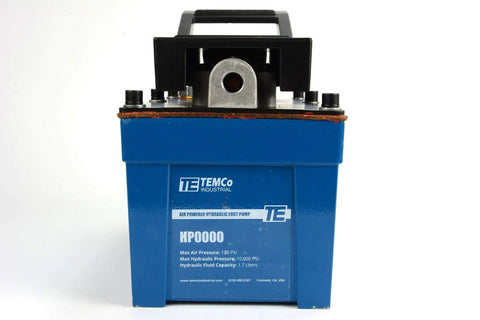 TEMCo HP0000 air-powered hydraulic foot pump, blue housing, max hydraulic pressure 10,000 PSI