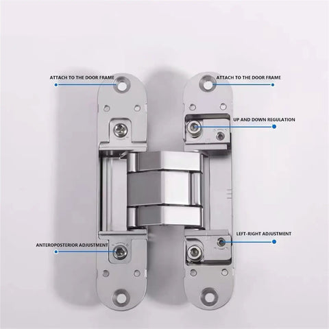 Concealed Hidden Door Hinge For Furniture And Folding Doors With Screws, 3D Adjustable Invisible Hinge For Wooden Doors, Sand Silver Finish