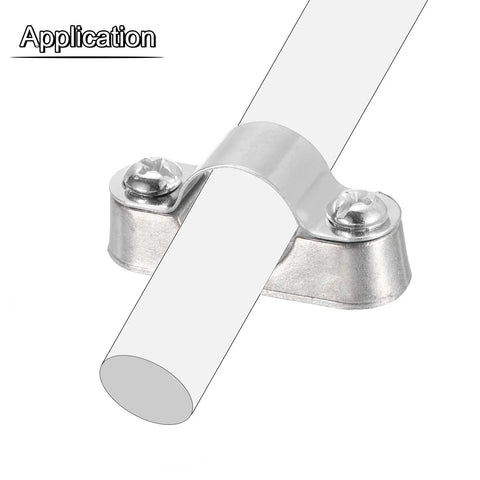 Close-up of Go To Heavy Duty Aluminum Pipe Bracket Clamp for 50mm pipe, showing durable metal construction and application with a secured pipe.