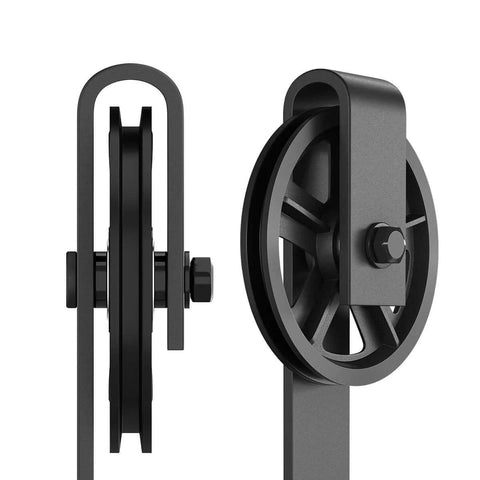 Sliding Barn Door Hangers 2 Pack In Black Big Wheel Design Heavy Duty Built To Haul 170 Lb Capacity Fits 36 48 Inch Wide Doors