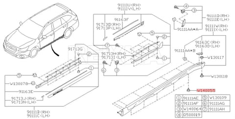 Diagram of Rocker Molding Push Type Retainer With Sealer For Subaru 909140055 Tribeca Forester Impreza Legacy And Outback 2006 Pack Of 10