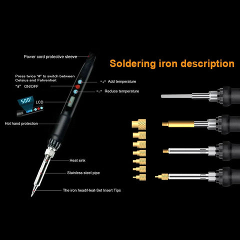 Heat Set Insert Kit With 60W Soldering Iron And 380 Brass Inserts 3D Printing showing soldering iron and brass tips