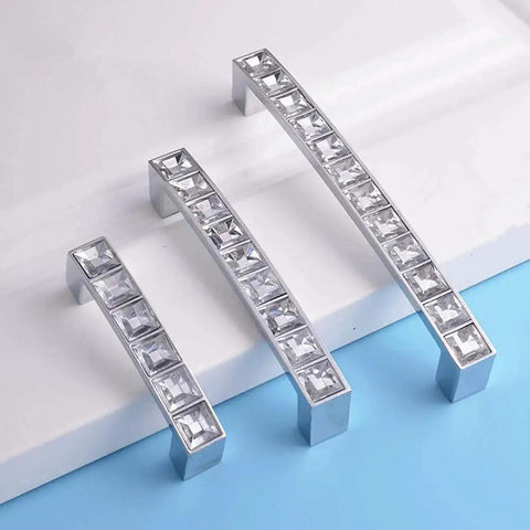 Crystal Glass Rhinestone Cabinet Pulls Knobs Set 5 Pack 4 Inch Overall Length With 3.8 Inch Hole Centers Zinc Alloy Clear Silver