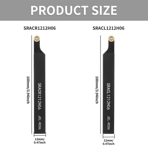 Indexable Lathe Turning Tool Set Half Inch 12 Millimeter With 2 Tool Holders And 10 Round Carbide Inserts Includes 2 Wrenches For Turning Grooving Boring Threading And Cutting On Metal Lathe, showing size dimensions.