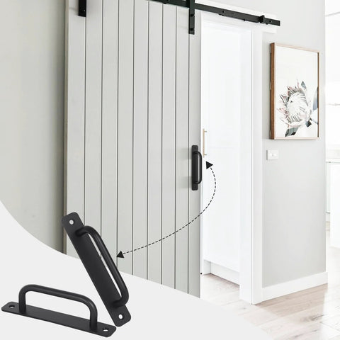 Black Barn Door Handles Kit 7.1 Inch Gate Handle For Outdoor Fence And Sliding Doors Heavy Duty Aluminium Alloy Pulls.