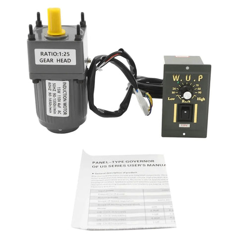15W 110V AC Gear Motor With Variable Speed Controller 54 RPM Single Phase Motor 1 To 25 Gear Reduction Set