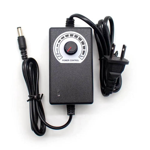 Power control box with dial and attached cables for adjusting Beefy Mini Telescopic Linear Actuator With 60mm Aluminum Plate and 39mm Stroke.