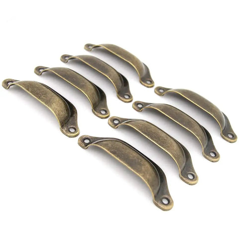 Vintage Seashell Shaped Cup Pulls Set In Antique Bronze Finish For Cabinets And Drawers, 8 Pack Iron Hardware displayed on white background