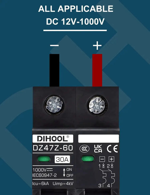 Beefy 30 Amp Circuit Breaker For DIN Rail Mount Solar Disconnect Switch 2 Pole 1000V Miniature Breaker Arc Quenching Magnet Flame Retardant Enclosure Copper Contacts Heavy Duty Overload And Short Circuit Protection, close-up view showing front panel details and indicators.