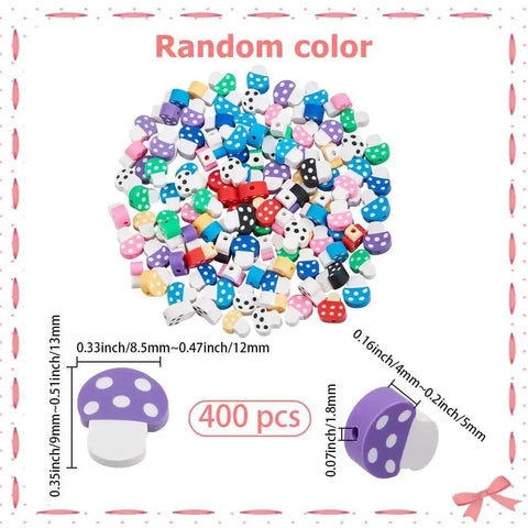 Polymer Clay Mushroom Beads Kit With 400 Mixed Color Beads, Handmade Mushroom Shapes, Vegetable Theme Spacer Charms