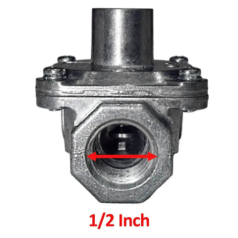 Front view of Dual Fuel Gas Regulator For Natural Gas And LPG Convertible with 1/2 Inch NPT Inlet, showing gas connector detail.