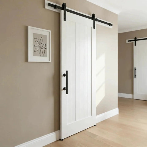 2 Pack Sliding Barn Door Handle Set Carbon Steel Pull And Flush Hardware 12 Inch Heavy Duty Rustic Two Side Design, black handles on white barn door