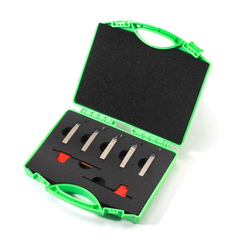 Mini Indexable Lathe Turning Tool Set With 5 By 16 Inch Shank Nickel Plated Carbide Inserts TCMT090204 in green case