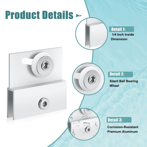 4 Pack Top Bracket Roller Assembly For Frameless Shower Doors With Three Quarter Inch Ball Bearing Wheel Extruded Aluminum Chrome Finish