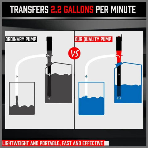 Comparison of ordinary pump versus Electric Hand Pump Portable Battery Powered Transfer Pump Multi Use Siphon Liquid Extractor For Gasoline Diesel Fuel And Water Transfer Lightning Fast 2.2 GPM Siphon With Locking Clip