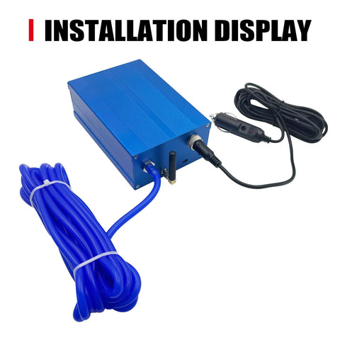 Peastorm Valvetronic exhaust cutout valve controller box kit; blue metal enclosure with vacuum pump and car power plug