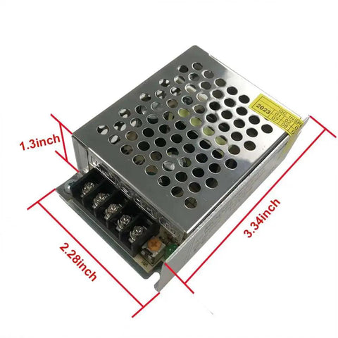12V 2A DC Transformer Power Supply For 110V To 220V AC Input Converts To Stable 12V DC For Motors And Gadgets Easy Plug And Play Voltage Converter Safe Reliable Power Unit with dimensions labeled