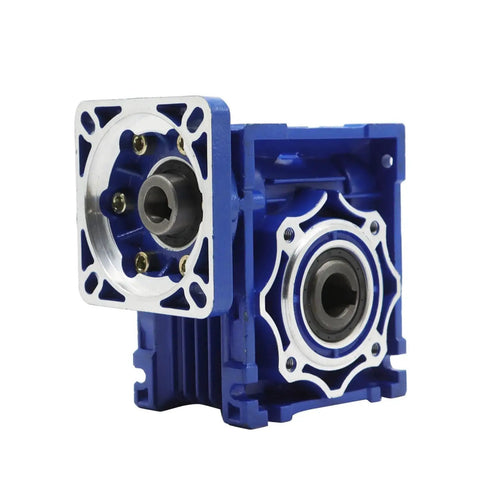 40 To 1 NMRV040 Worm Gear Reducer for NEMA 34 Flange Motors, blue lightweight compact gearbox, front side view.