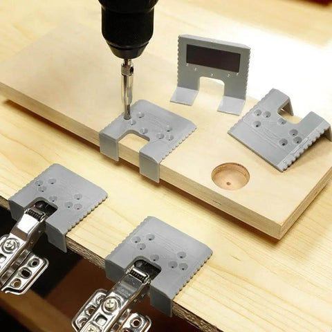 Two Pack Concealed Hinge Jig Kit Punch Locator Drill Guide For Cabinet Doors Mounting Jig And Positioning Ruler Easy Install For 35mm Straight Or Semi Overlay Hinges Pro Grade ABS Construction in use