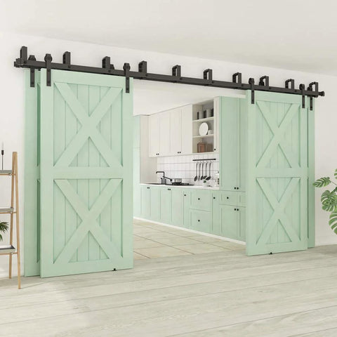 11Ft Four Doors Double Track Bypass Sliding Barn Door Hardware Kit Hardware Only No Doors Included Stainless Steel Rails