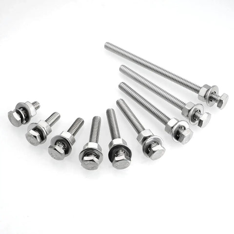 Assorted Quarter Inch By Twenty Hex Head Bolts With Nuts And Washers Set Fully Threaded Four Inch Length 304 Stainless Steel 18 8