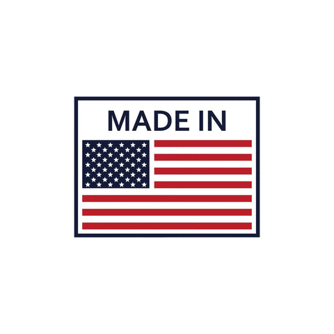 "Made in USA" label featuring American flag icon with text in bold letters