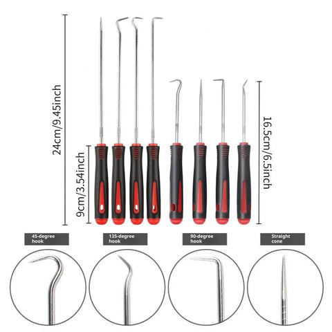 4 Piece Automotive Pick Tool Set For Oil Seal And Gasket Removal Precision Steel Hooks with Ergonomic Non Slip Grips