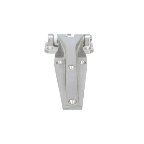 Front view of Heavy Duty Left-Hand Walk-In Cooler Door Hinge With Flush Offset Satin Stainless Steel, for cold rooms and refrigeration.