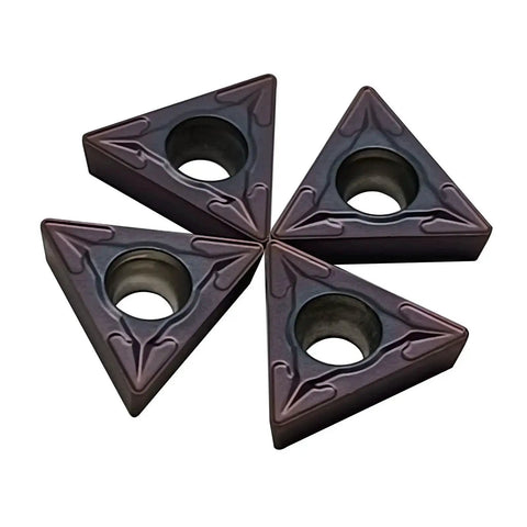 Rugged Carbide Turning Inserts 20 Pcs TCMT21.51 TCMT110204 PVD Coated for Steel and Stainless Steel, showing 4 inserts close-up