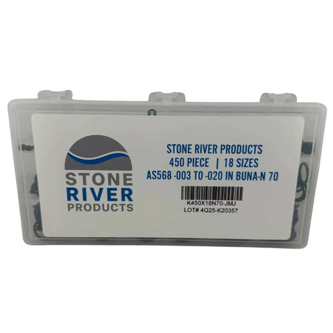 450 Piece O-Ring Kit AS568-003 To 020 Buna N NBR 70A Seals Set With 18 Sizes From 1/16 Inch ID Oil And Fuel Resistant Small Inch O-Rings For Hydraulic Pneumatic Automotive Sealing Case Included in labeled box.