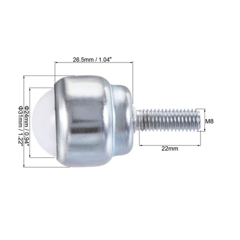 Side view of Ball Transfer Bearing Unit 24mm With Nylon Ball For Transmission Pack Of 4, 360 Degree Rotation, dimensions shown