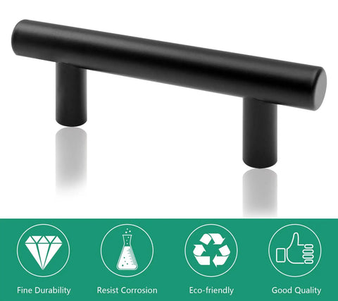 Six Pack Matte Black Drawer Pulls Set With Two And One Half Inch Hole Centers 64mm And Overall Length Three Point Nine Five Inches 100mm Stainless Steel Cabinet Handles For Kitchen Cabinets And Drawers Includes Twelve Mounting Screws, focus on durability and eco-friendly benefits.
