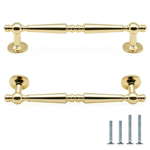 10 Pack Polished Gold Cabinet Pulls 5 Inch Center To Center Holes 128mm Zinc Alloy Polished Brass Handles with Mounting Screws