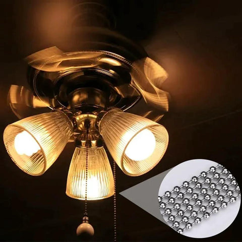 Ceiling fan with lights and 5 Meter Beaded Stainless Steel Roller Blind Chain With 12 Connectors Ball Chain Extender For Roller Blinds And Extensions, Compatible With Roller Shades, Roman, Vertical And Venetian Blinds, DIY Projects