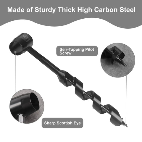 Go To Bushcraft Hand Auger Wrench For Easy Wood Drilling By KOSIBATE with leather case, thick high carbon steel, side view