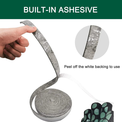 Grill gasket strip, self-adhesive high-temp felt seal; white backing peeled away for BBQ grills