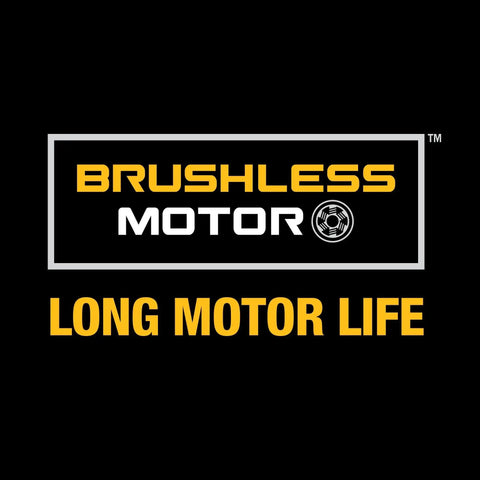 Brushless motor logo highlighting long motor life for 20V Max Cordless Drill And Impact Driver Combo Kit With Brushless Motors Compact.