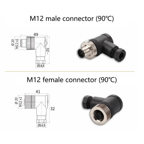 M12 5 Pin Right Angle Field Wireable Connector A Coding Circular IP67 Sensor Connector For PG7 Cable brass contacts