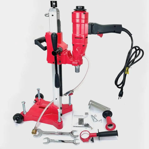 Heavy Duty Diamond Core Drill Bundle With Rolling Base Stand For Pros And 1 To 4 Inch Diamond Bit Set Dual Speed 2100 RPM And 950 RPM 110 Volt Concrete Coring BluRock Model 4Z1RB Package Deal